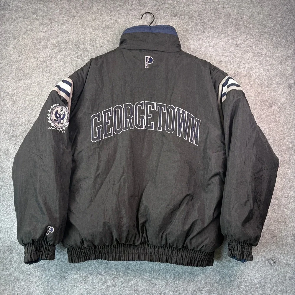 Vintage 90s Pro Layer Georgetown Hoyas Reversible Puffer Jacket XL Bulldog Black